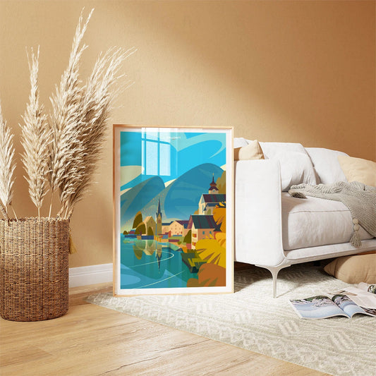 widok na alpejską wioskę Hallstatt w Austrii, położoną nad jeziorem.