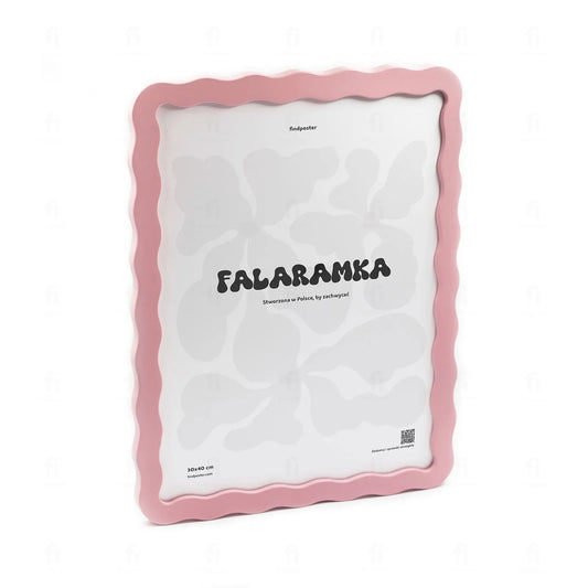 Różowa ramka Falaramka pokazana pod kątem, aby uwidocznić jej falujący kształt.