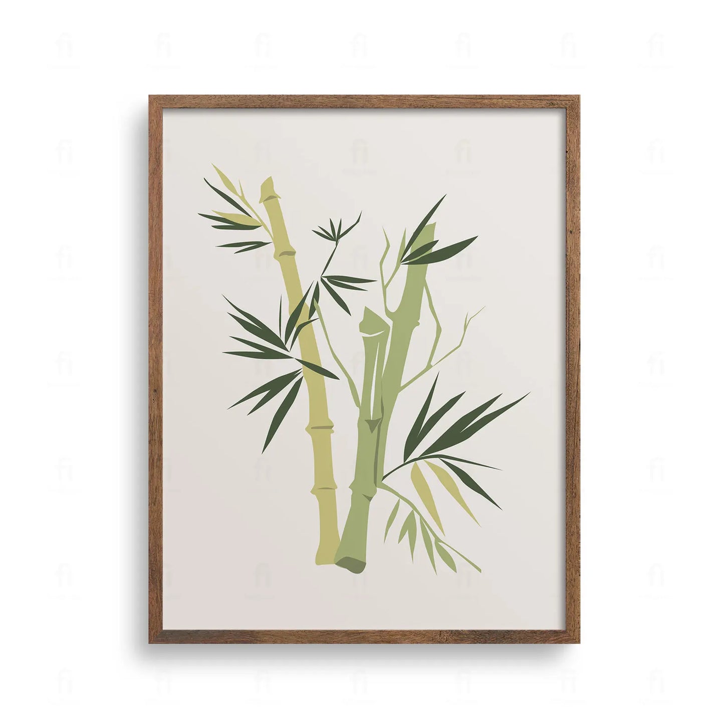 Plakat z grafiką przedstawiającą gęsty, zielony las bambusowy w stylu japońskim.