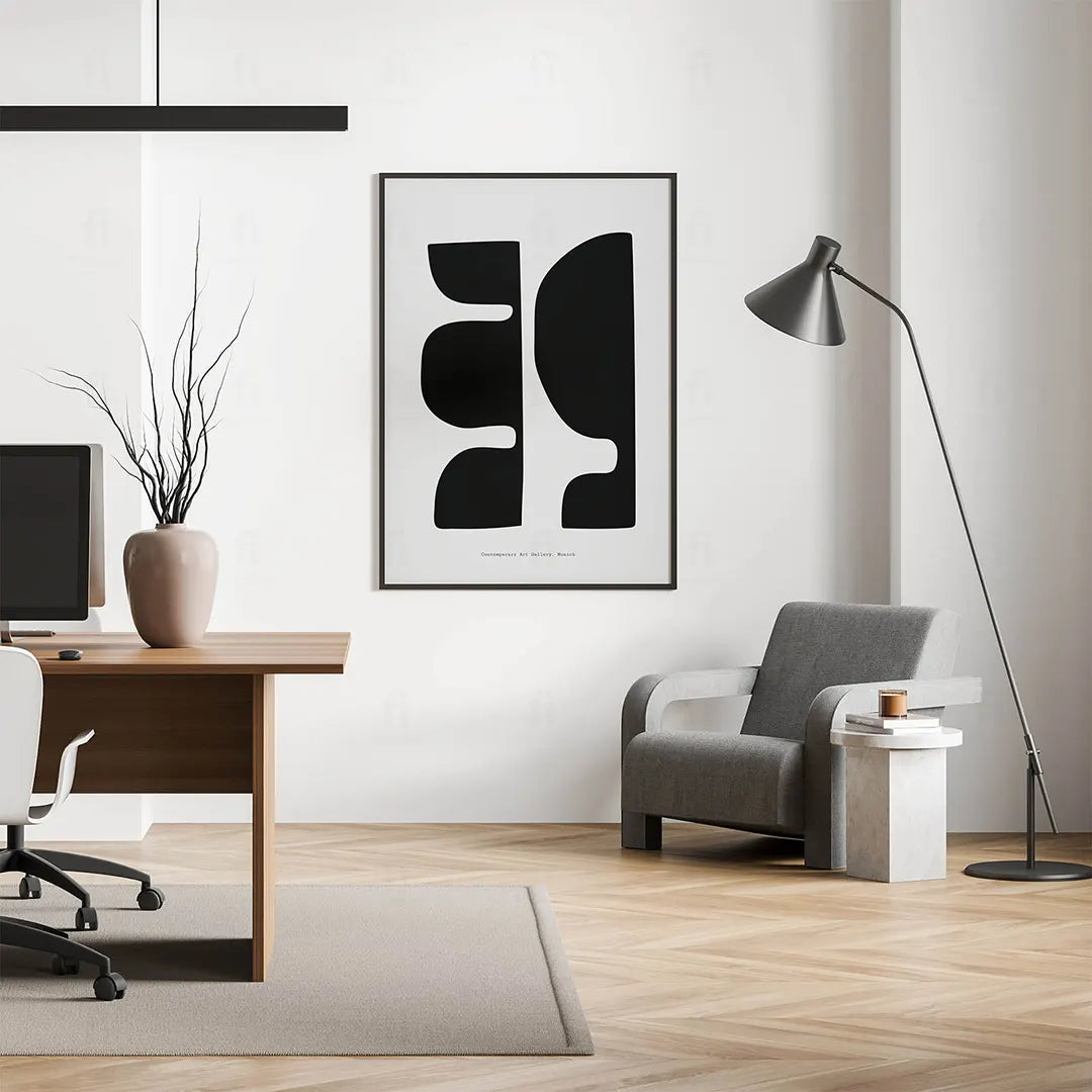 Plakat "Galeria w Monachium" wiszący w nowoczesnym biurze