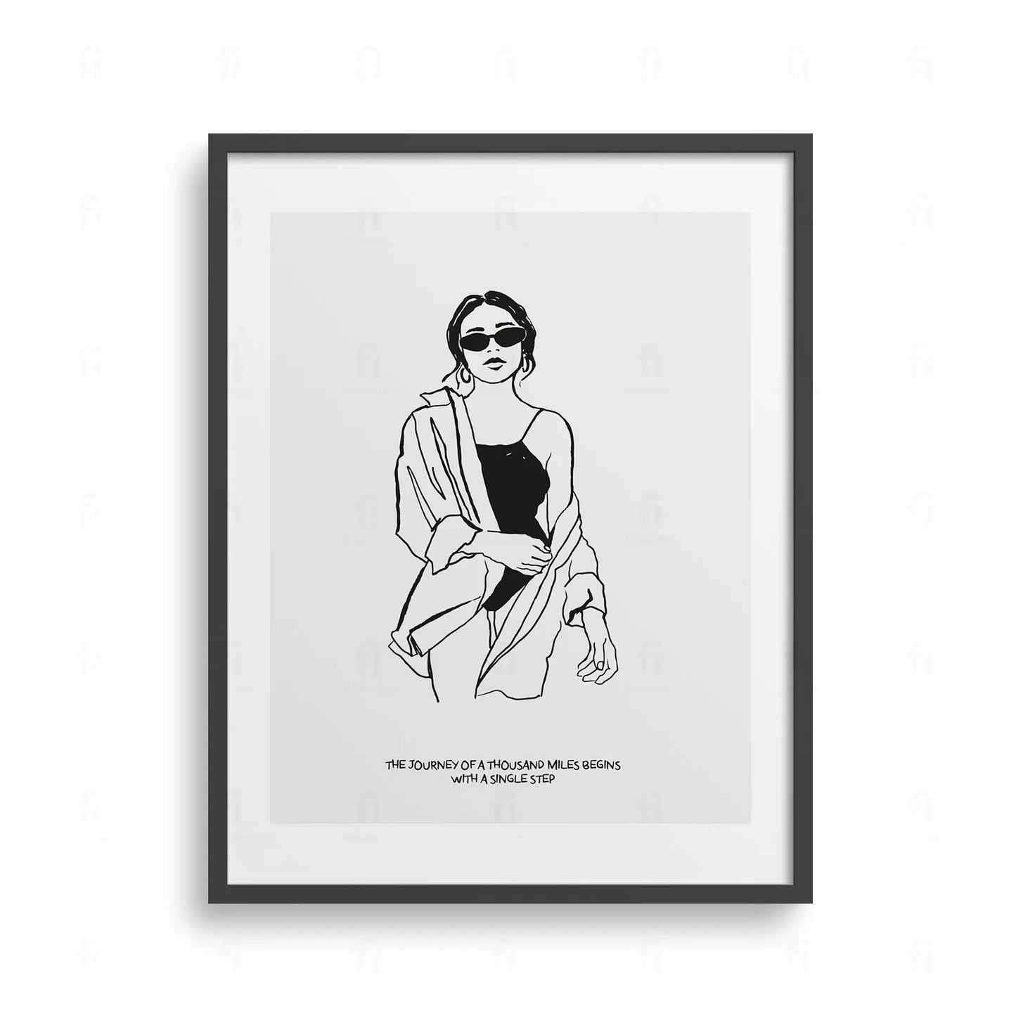 Plakat z inspirującą grafiką przedstawiającą kobietę stawiającą krok w kierunku słońca.