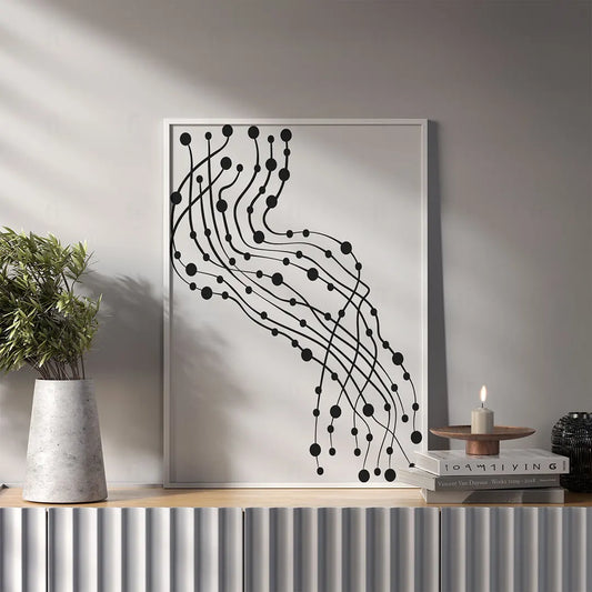 Plakat abstrakcyjny "Połączenie" wiszący w salonie