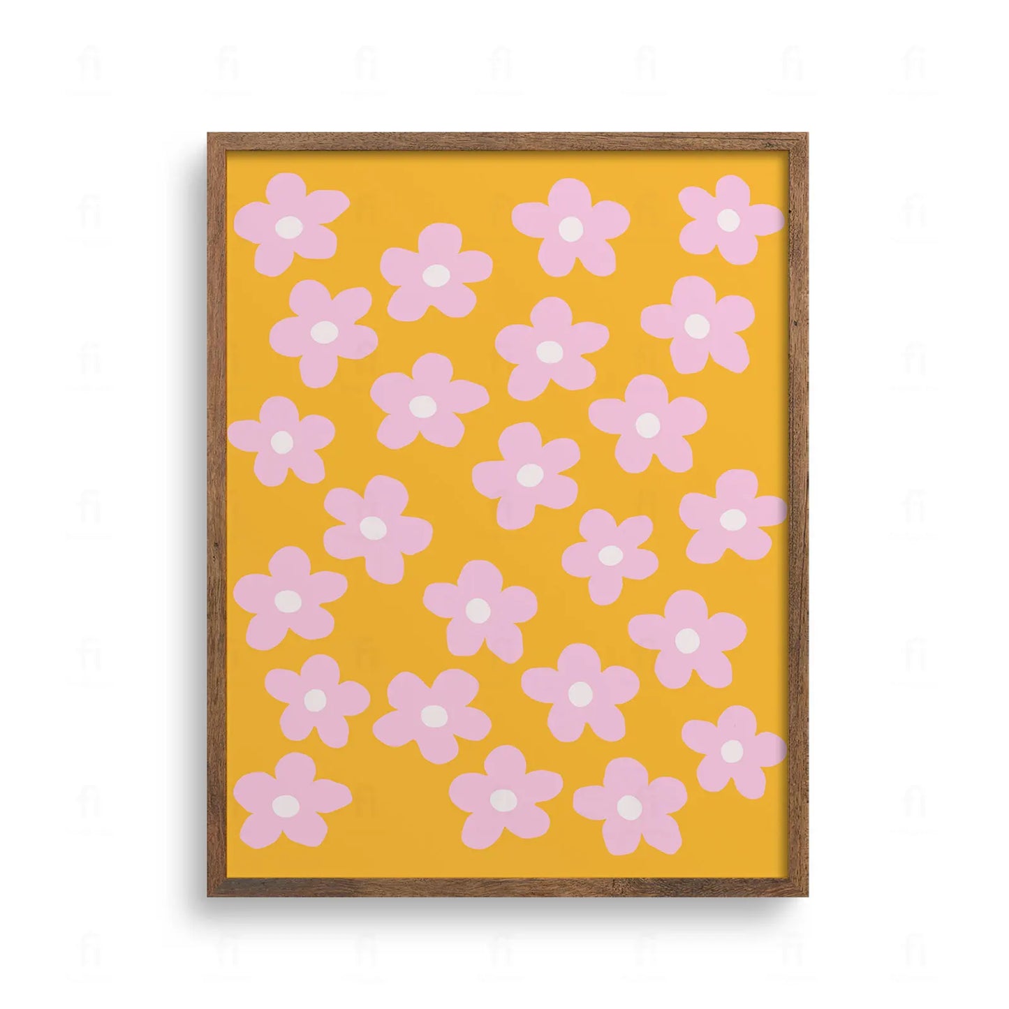 Plakat z grafiką przedstawiającą różowe kwiaty na gałązce w stylu retro.