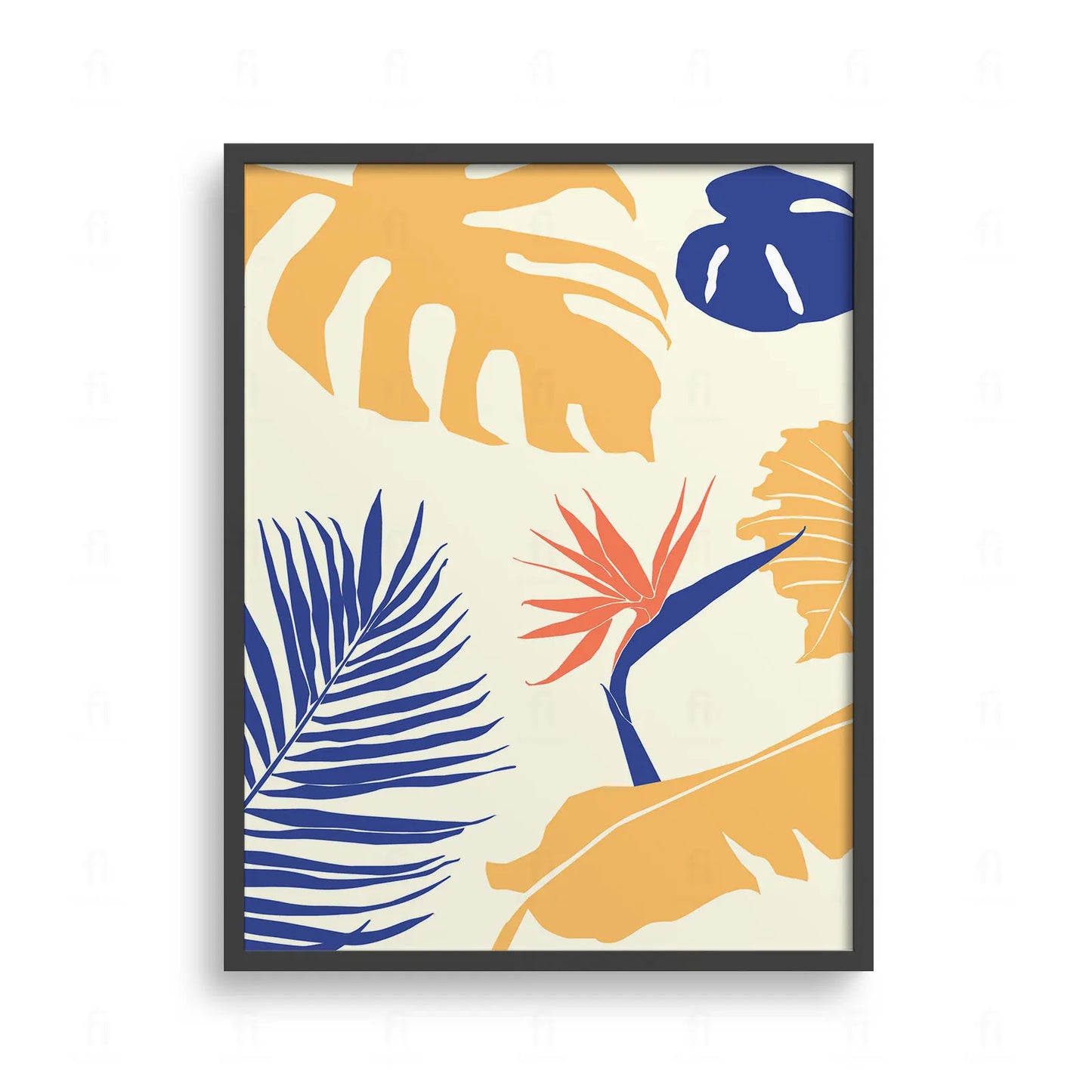 Plakat z artystyczną kompozycją tropikalnych liści w stylu wycinanki Matisse'a.