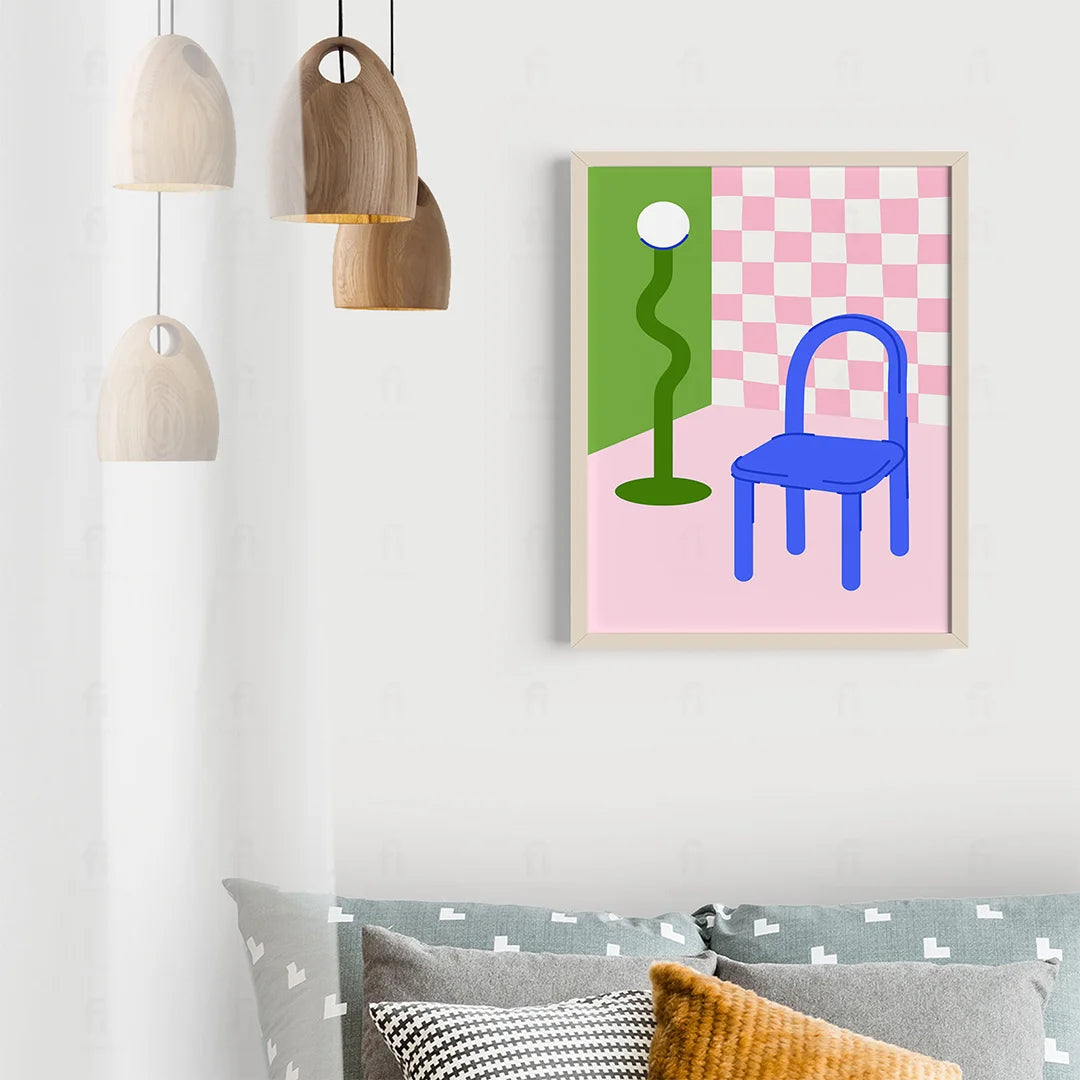 Poster Minimalist Chair With Green Lamp