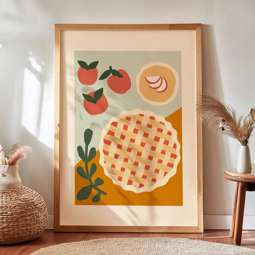 Artystyczna grafika przedstawiająca domową szarlotkę z kratką