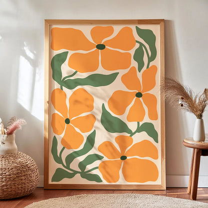 Plakat z pomarańczowymi kwiatami  w stylu boho