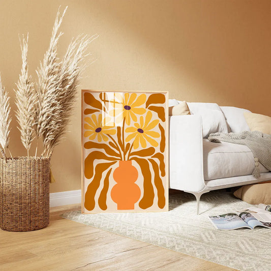 Radosny plakat z żółtymi kwiatami  salonie