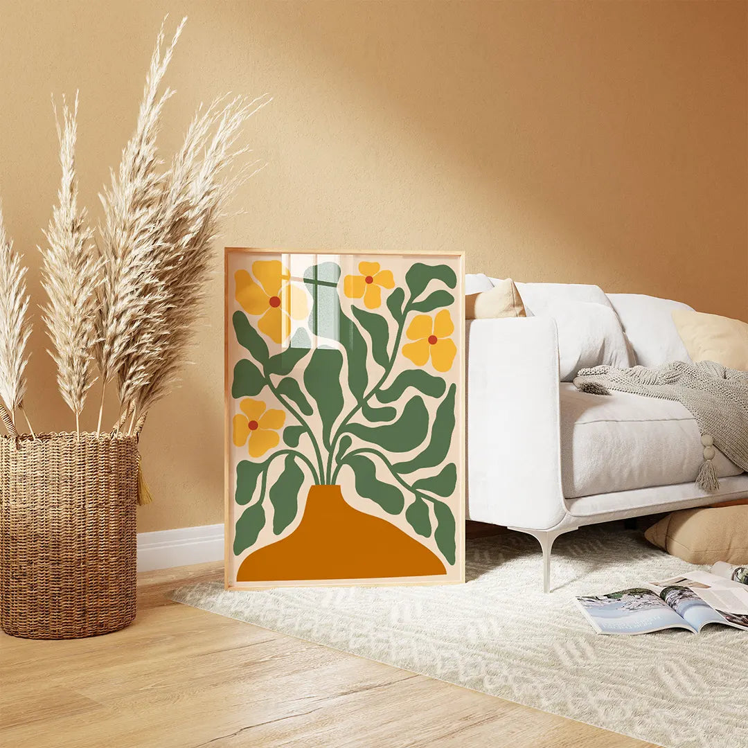 ilustracja brązowego wazonu z bukietem 