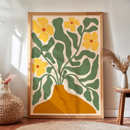 Plakat z żółtymi kwiatami w wazonie 