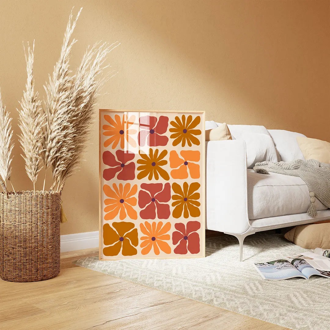 Duży plakat z botanicznym wzorem retro wiszący w salonie