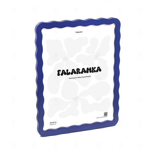 Granatowa ramka Falaramka pokazana pod kątem, aby uwidocznić jej falujący kształt.

