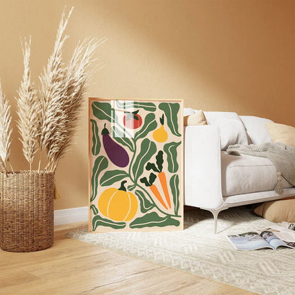 Plakat z warzywami wiszący na ścianie