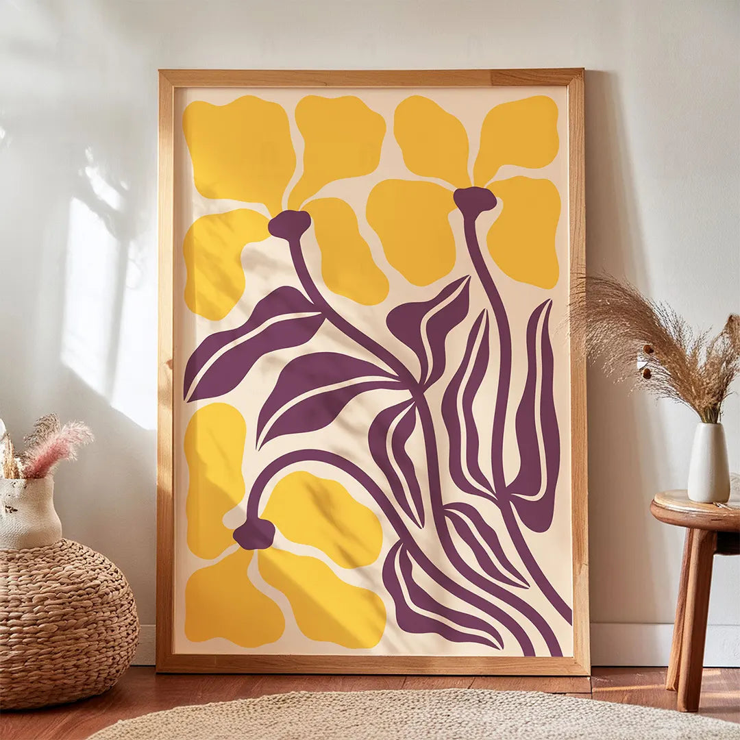 Duży plakat z żółtymi kwiatami-boho