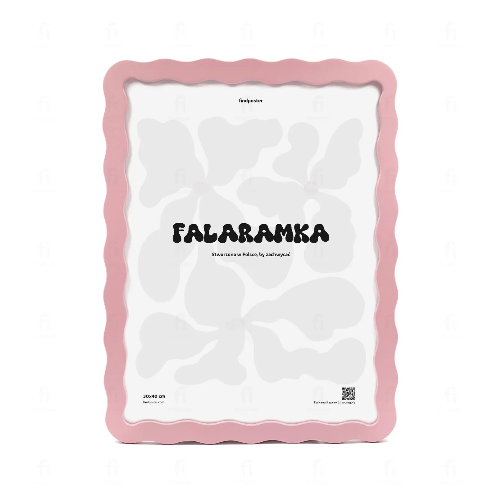 Falaramka różowa - ręcznie robiona ramka o falującym kształcie, widok z przodu.