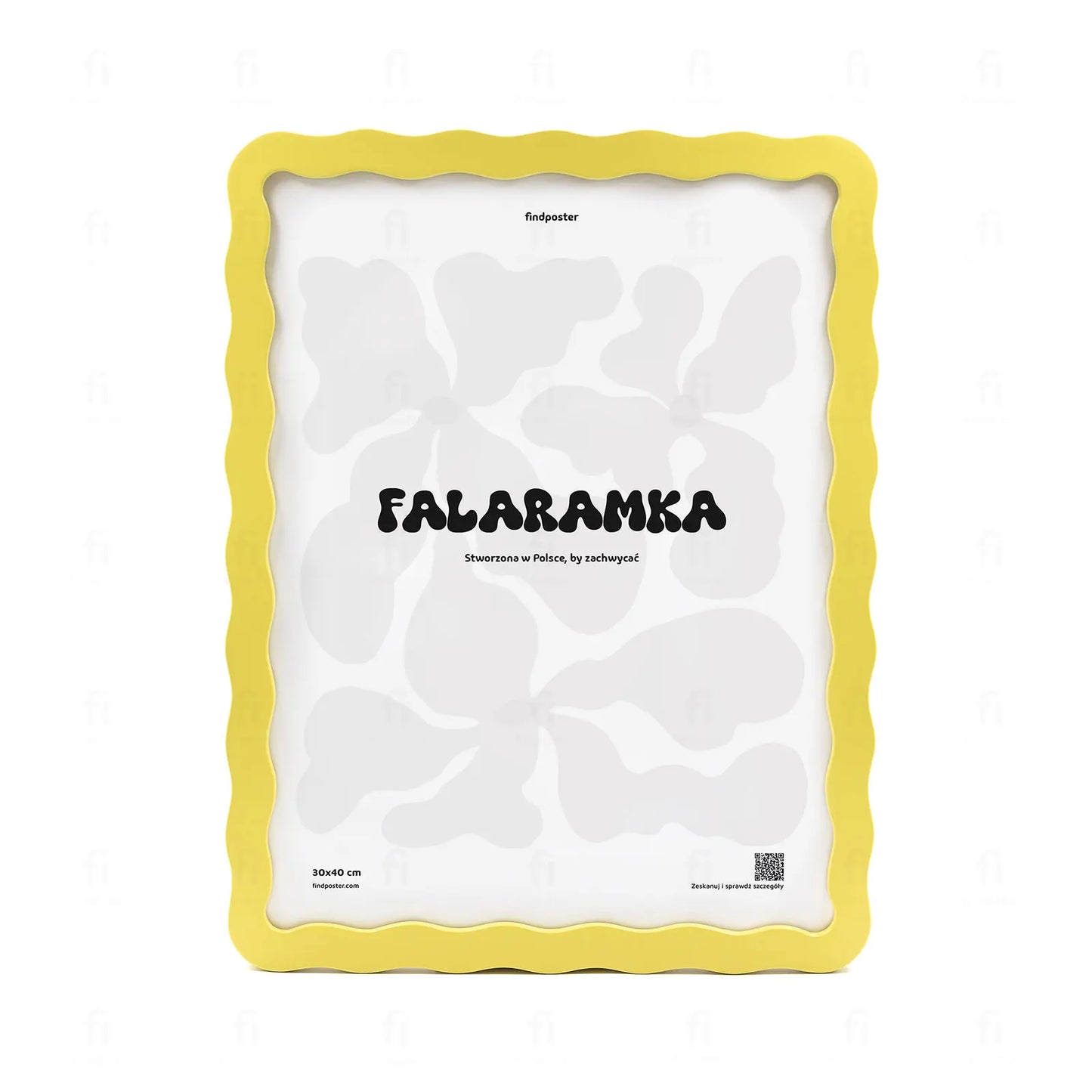 Falaramka żółta - ręcznie robiona ramka o falującym kształcie, widok z przodu.