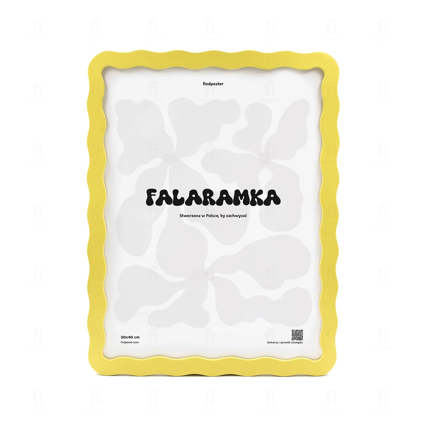 Falaramka żółta - ręcznie robiona ramka o falującym kształcie, widok z przodu.