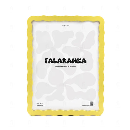 Falaramka żółta - ręcznie robiona ramka o falującym kształcie, widok z przodu.