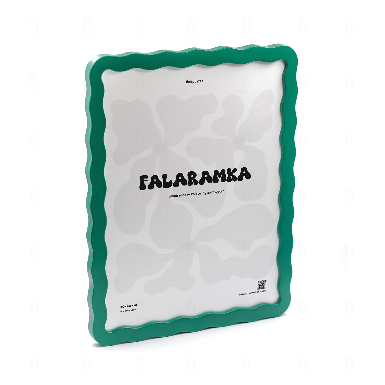 Zielona ramka Falaramka pokazana pod kątem, aby uwidocznić jej falujący kształt.