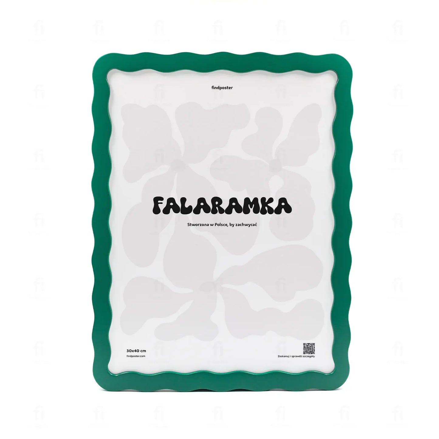 Falaramka zielona - ręcznie robiona ramka o falującym kształcie, widok z przodu.