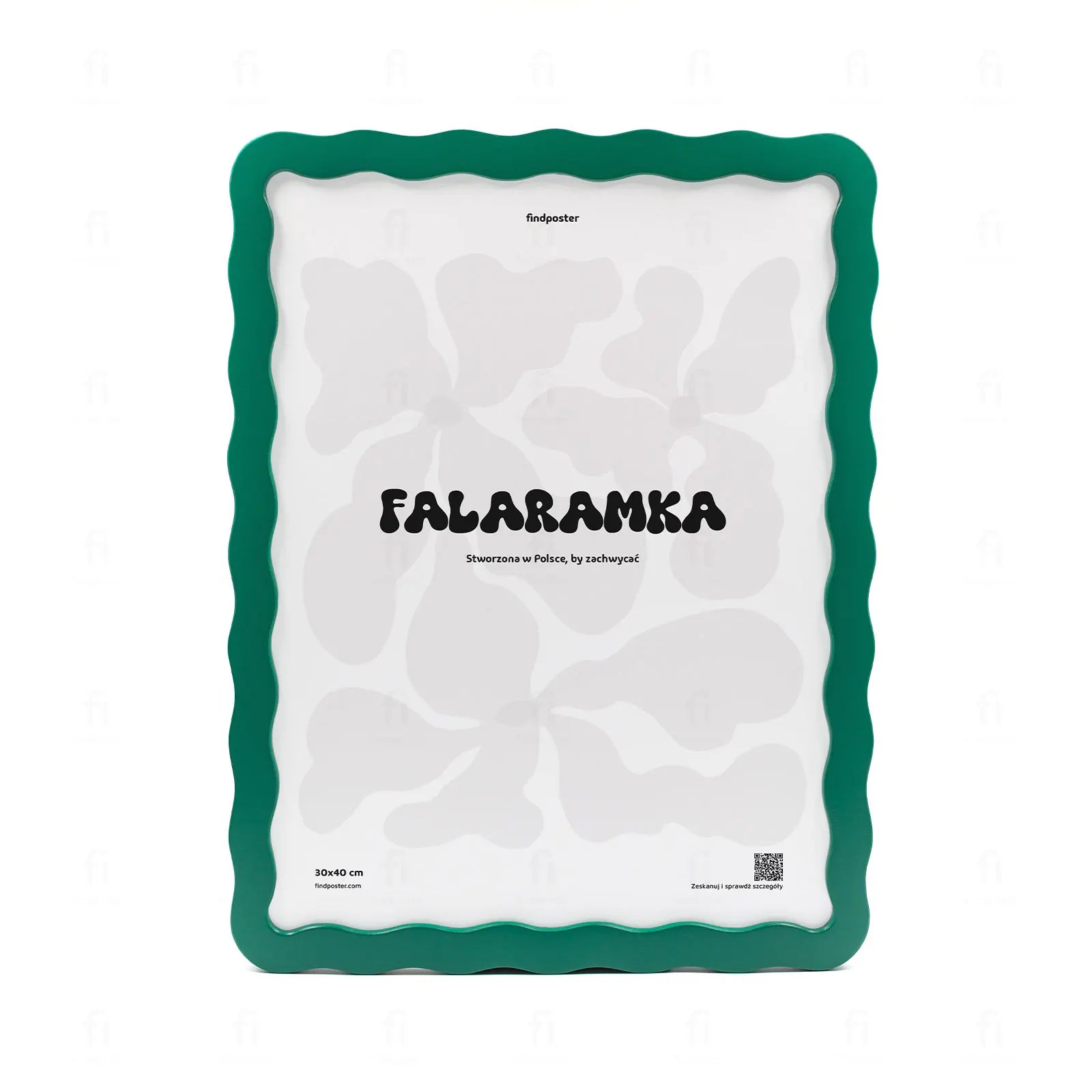 Falaramka zielona - ręcznie robiona ramka o falującym kształcie, widok z przodu.