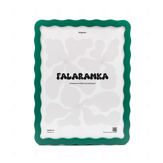 Falaramka zielona - ręcznie robiona ramka o falującym kształcie, widok z przodu.