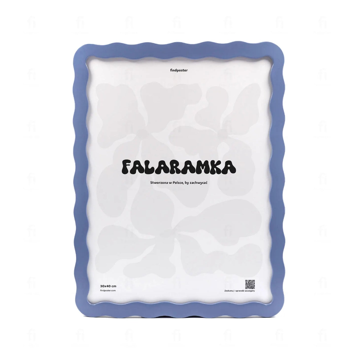 Falaramka niebieska - ręcznie robiona ramka o falującym kształcie, widok z przodu.