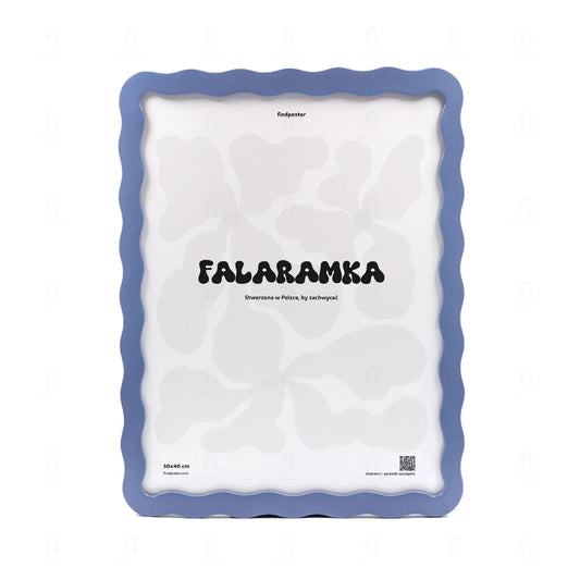 Falaramka niebieska - ręcznie robiona ramka o falującym kształcie, widok z przodu.