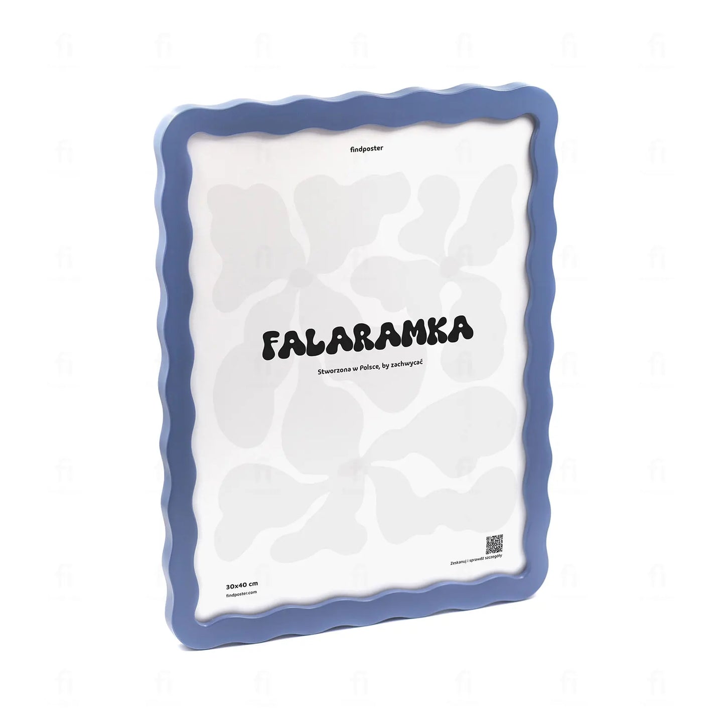 Niebieska ramka Falaramka pokazana pod kątem, aby uwidocznić jej falujący kształt.

