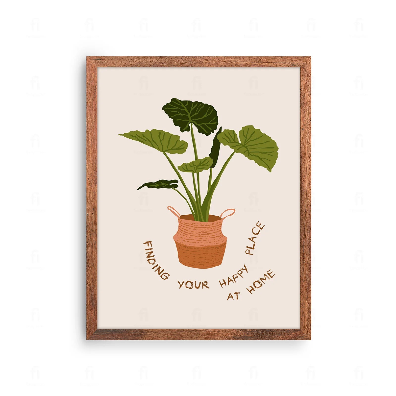 Plakat z grafiką przedstawiającą roślinę doniczkową i napis "To jest moje szczęśliwe miejsce".
