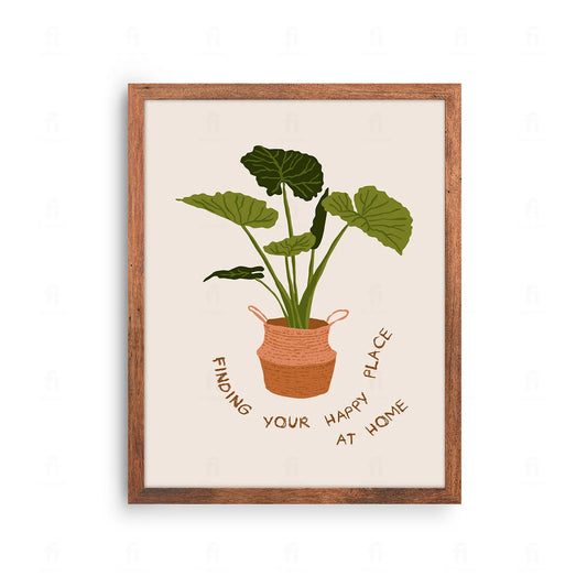 Plakat z grafiką przedstawiającą roślinę doniczkową i napis "To jest moje szczęśliwe miejsce".
