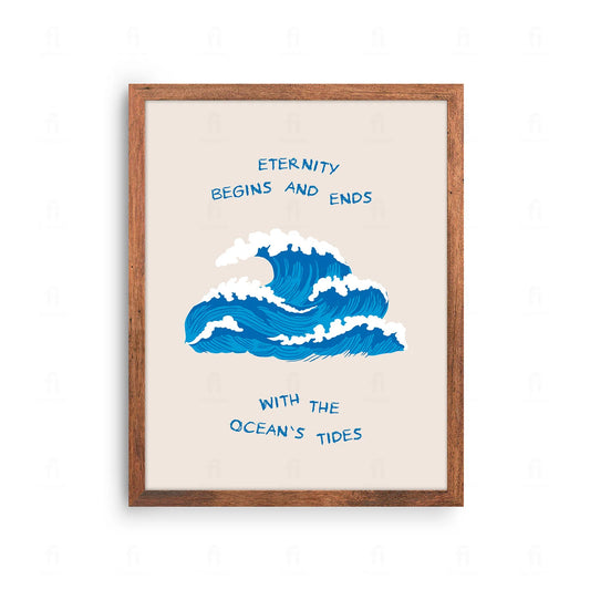 Plakat z minimalistyczną, abstrakcyjną grafiką przedstawiającą fale oceanu.
