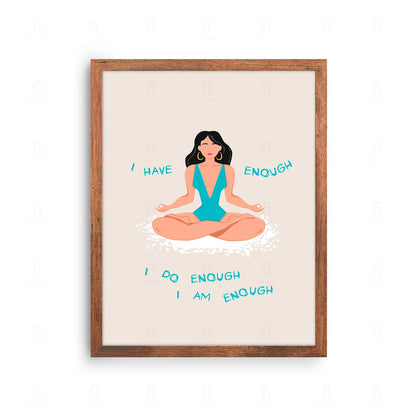 Plakat z minimalistyczną grafiką z napisem "Wystarczam" w stylu retro.
