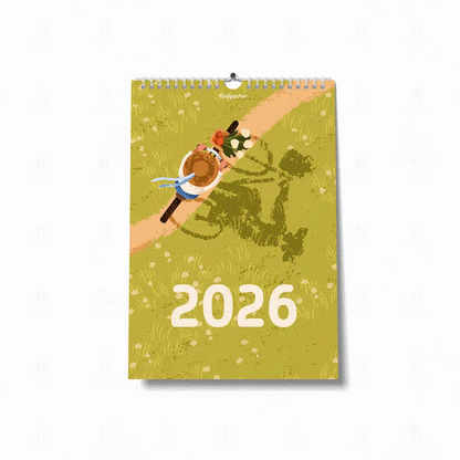 Kalendarz ścienny na rok 2026 z dwunastoma unikalnymi, artystycznymi ilustracjami na każdy miesiąc