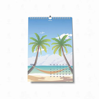 Kalendarz_2026-lipiec-rajską plażę na Malediwach