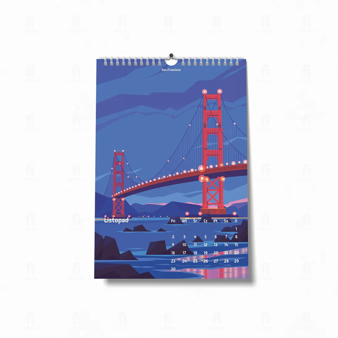 Kalendarz_2026-listopad-grafika mostu Golden Gate w San Francisco