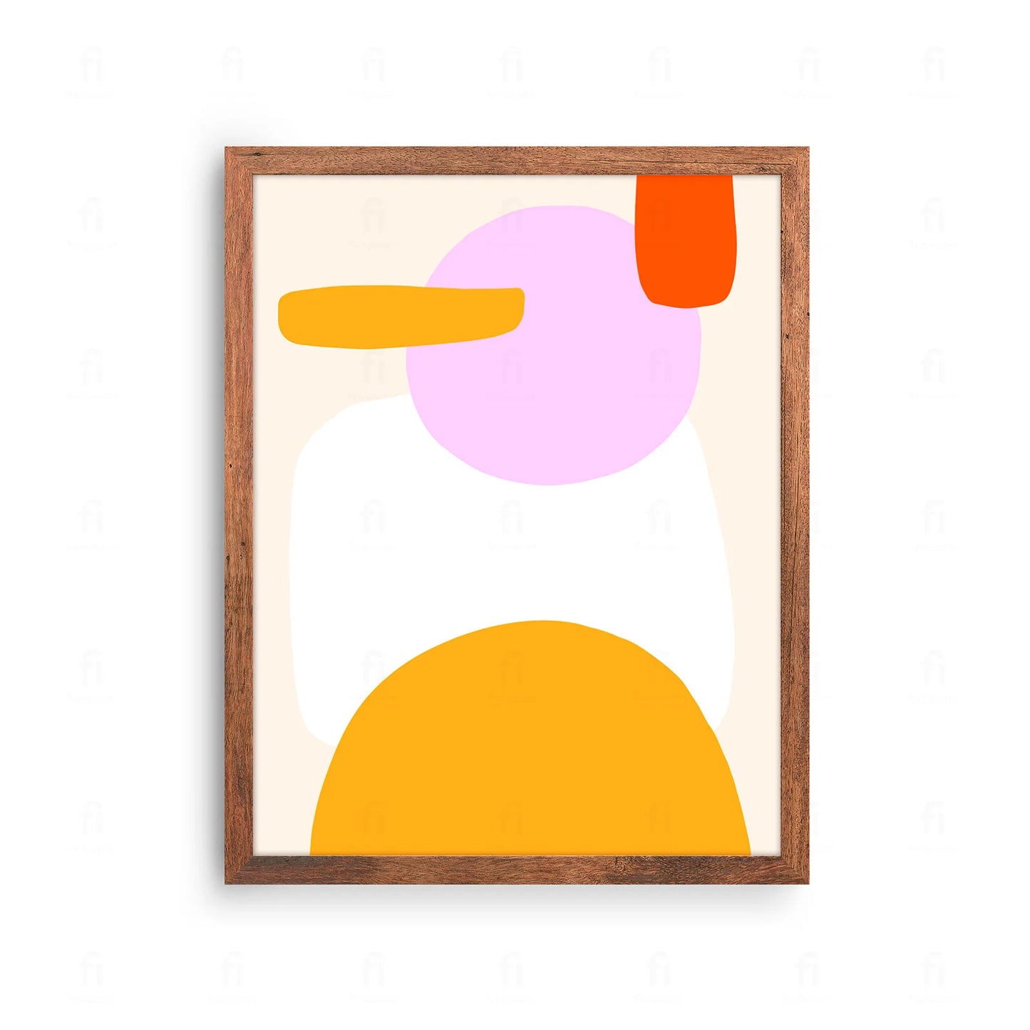 Plakat z nowoczesną, abstrakcyjną grafiką przedstawiającą kompozycję różnorodnych, kolorowych kształtów.