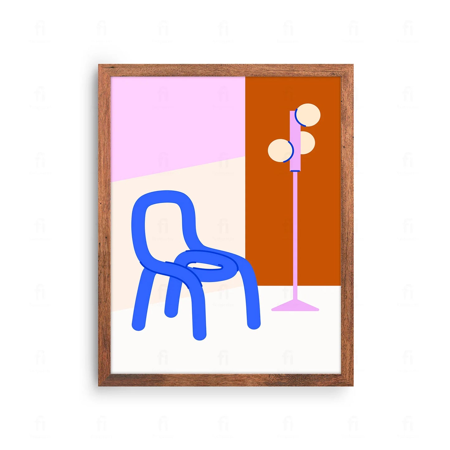 Plakat z minimalistyczną grafiką przedstawiającą designerskie krzesło w stylu skandynawskim.
