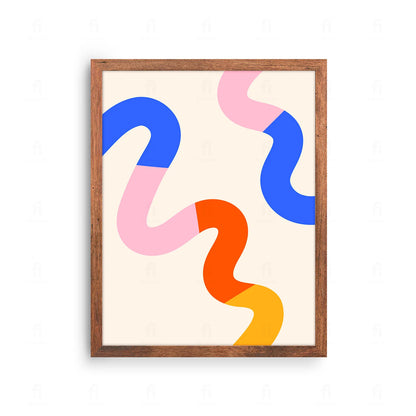 Plakat z abstrakcyjną, nowoczesną grafiką przedstawiającą wzór w kolorowe zygzaki.
