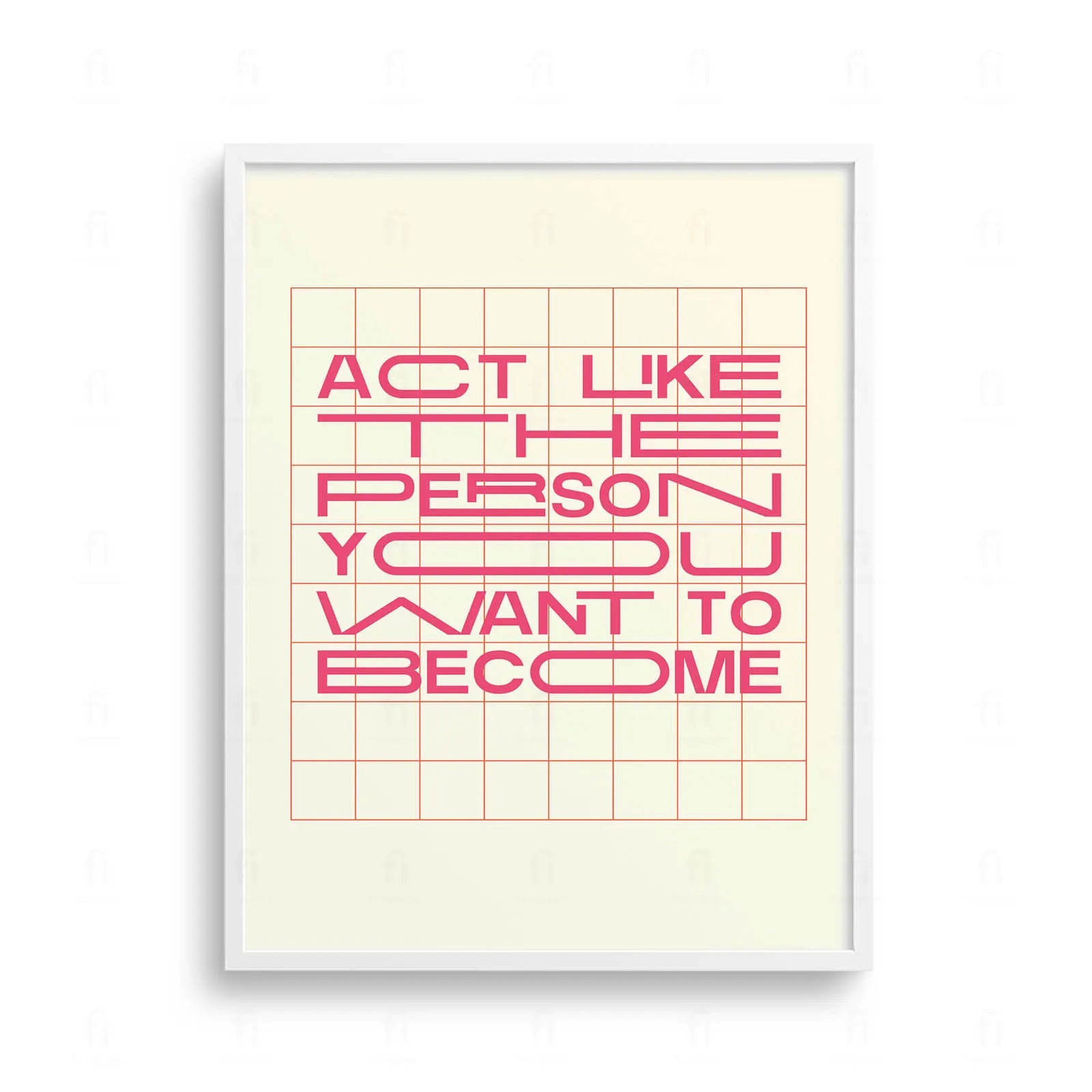 Plakat z minimalistyczną, kolorową grafiką z napisem "ACT"