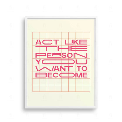 Plakat z minimalistyczną, kolorową grafiką z napisem "ACT"