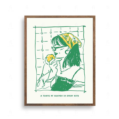 Plakat z apetyczną, kulinarną grafiką i napisem "A Taste of Heaven".
