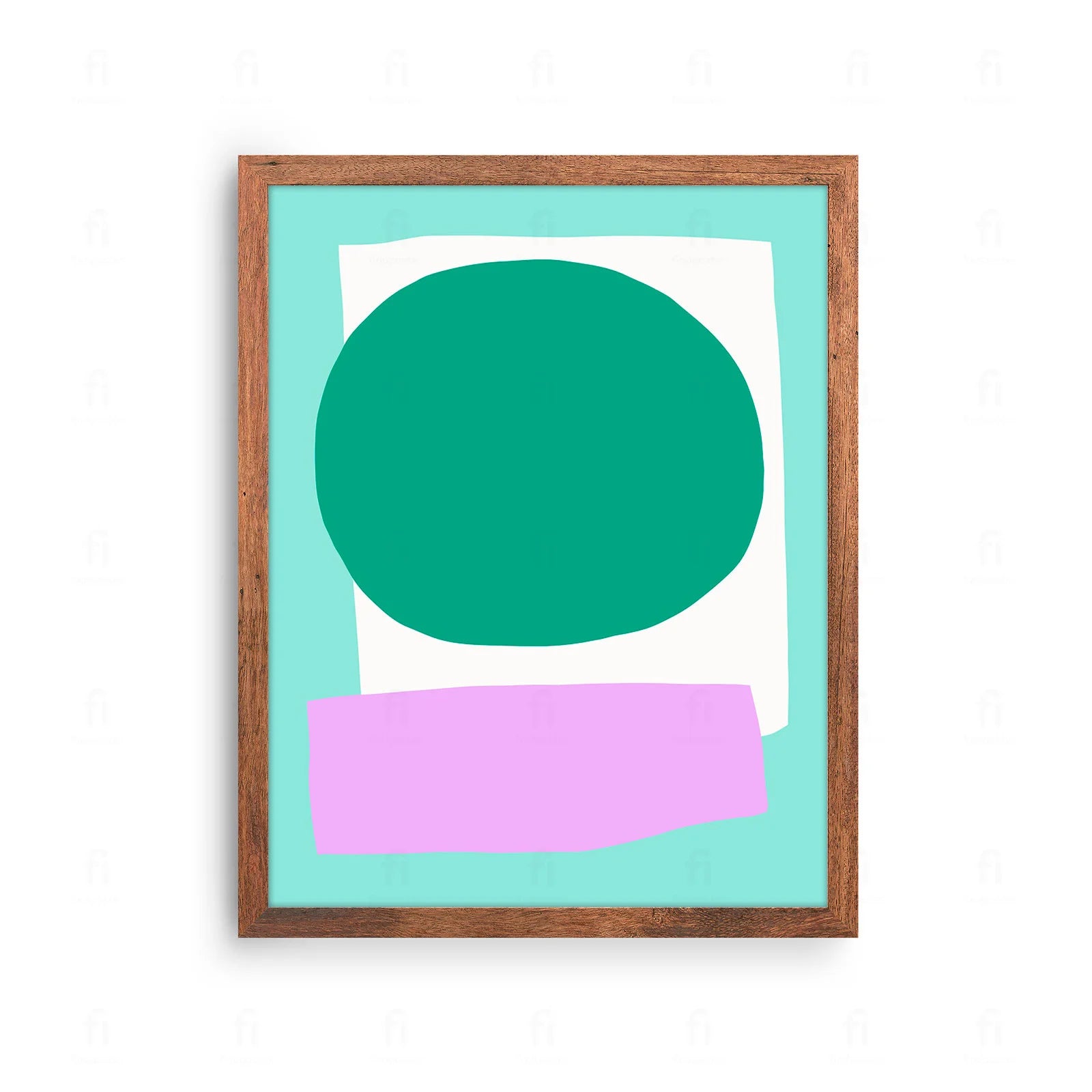 Plakat z minimalistyczną grafiką przedstawiającą abstrakcyjną, organiczną formę w kolorze zielonym.