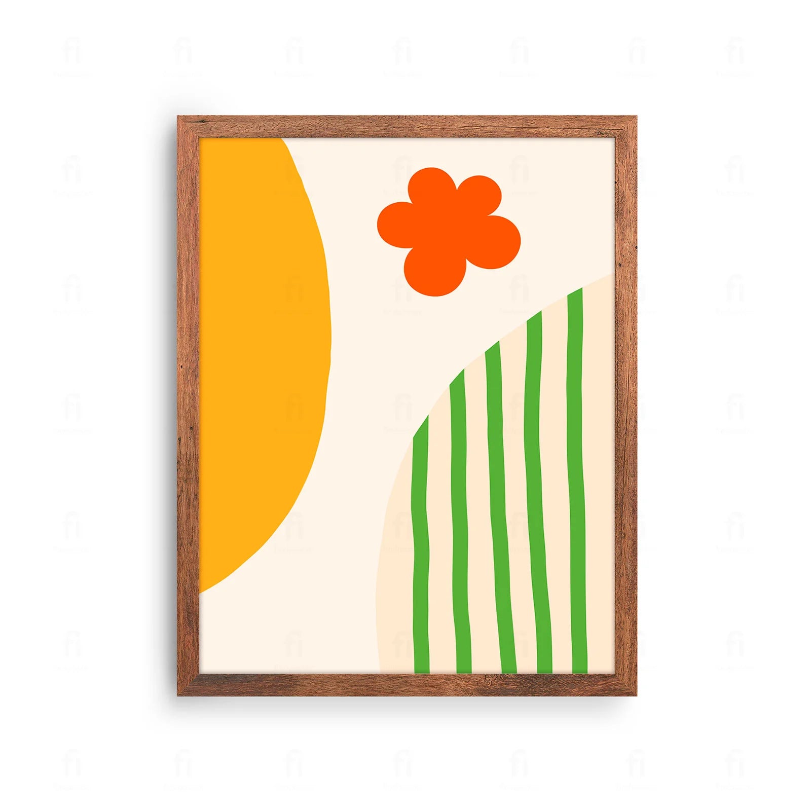  Plakat z abstrakcyjną, nowoczesną grafiką przedstawiającą kompozycję kolorowych kształtów w stylu skandynawskim.
