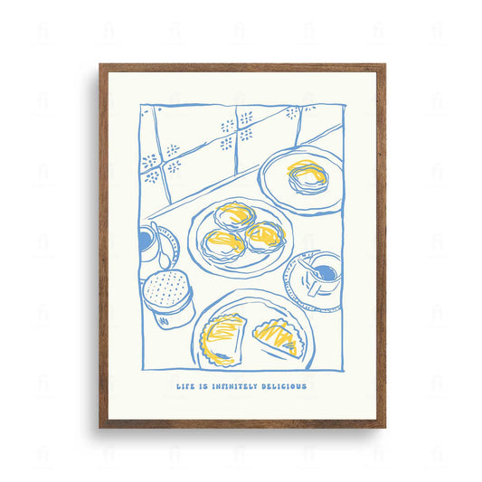 Plakat z minimalistyczną typografią i napisem "Effortlessly Delicious".
