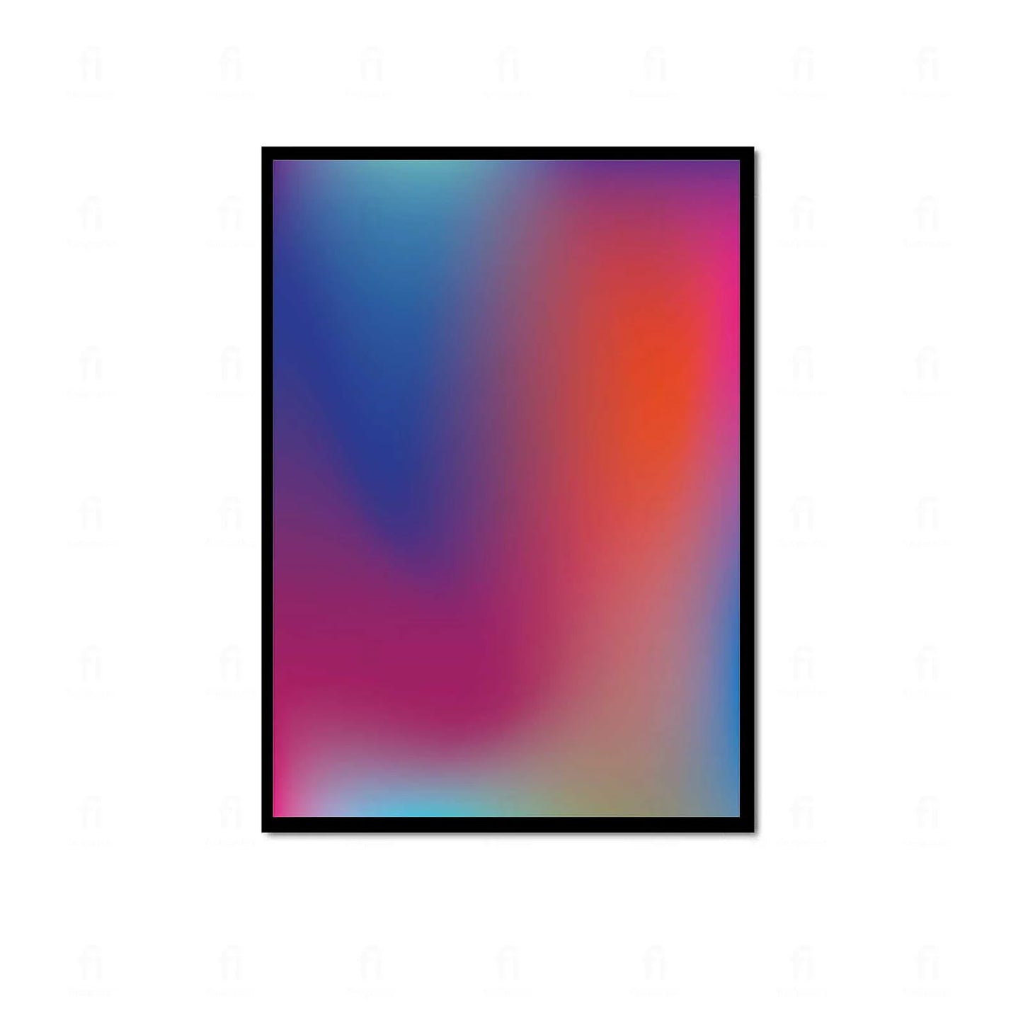 Plakat z abstrakcyjną grafiką przedstawiającą dynamiczny, rozmyty gradient w neonowych odcieniach różu i błękitu.
