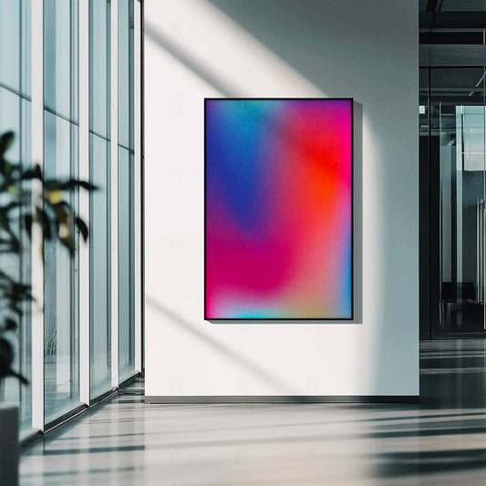 Dynamiczny, rozmyty gradient w neonowych odcieniach różu i błękitu.
