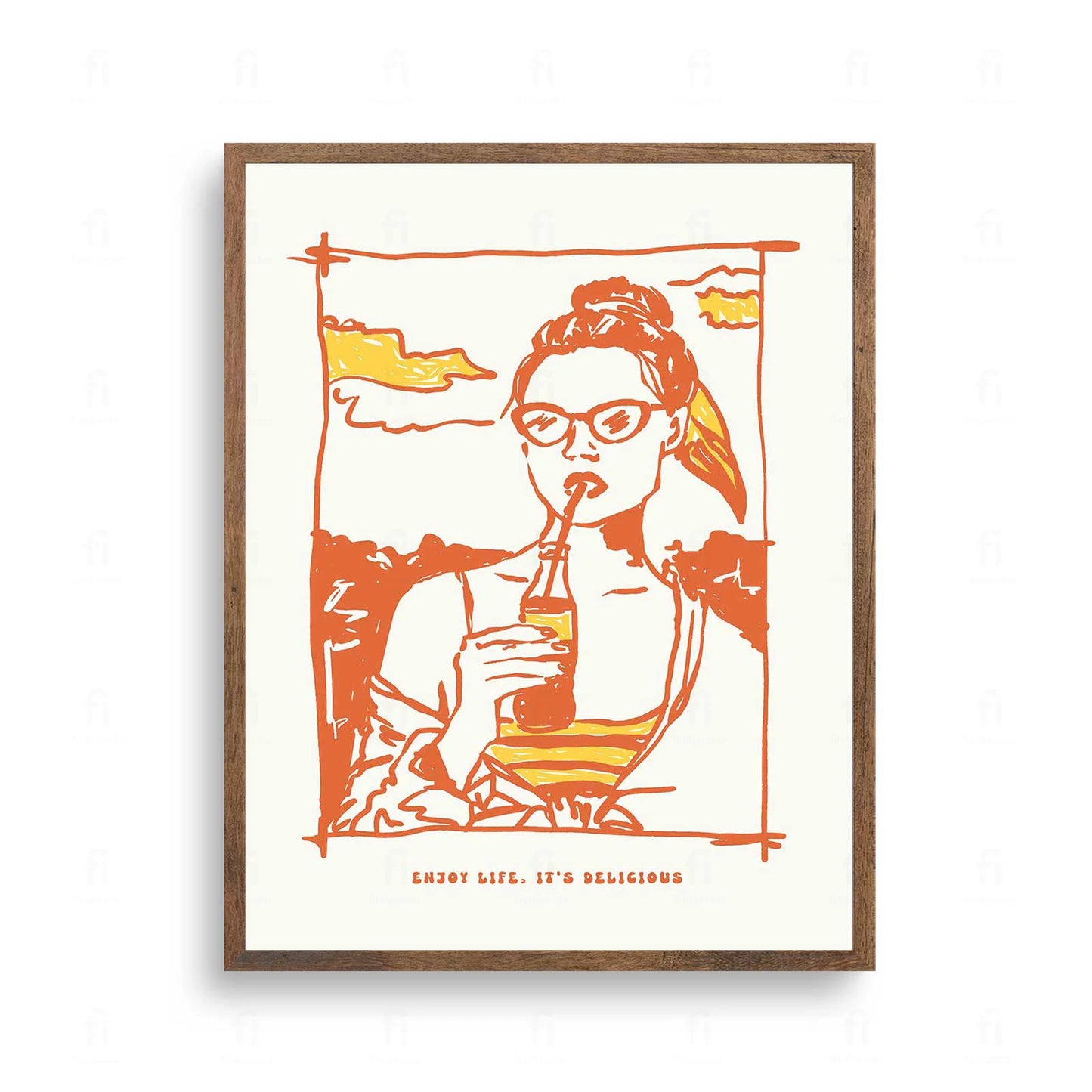 Plakat z typografią w stylu vintage i napisem "Enjoy Life, It's Delicious".
