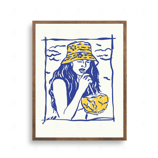 Plakat z apetyczną grafiką z deserem i napisem "Enjoy Sweet Moments".
