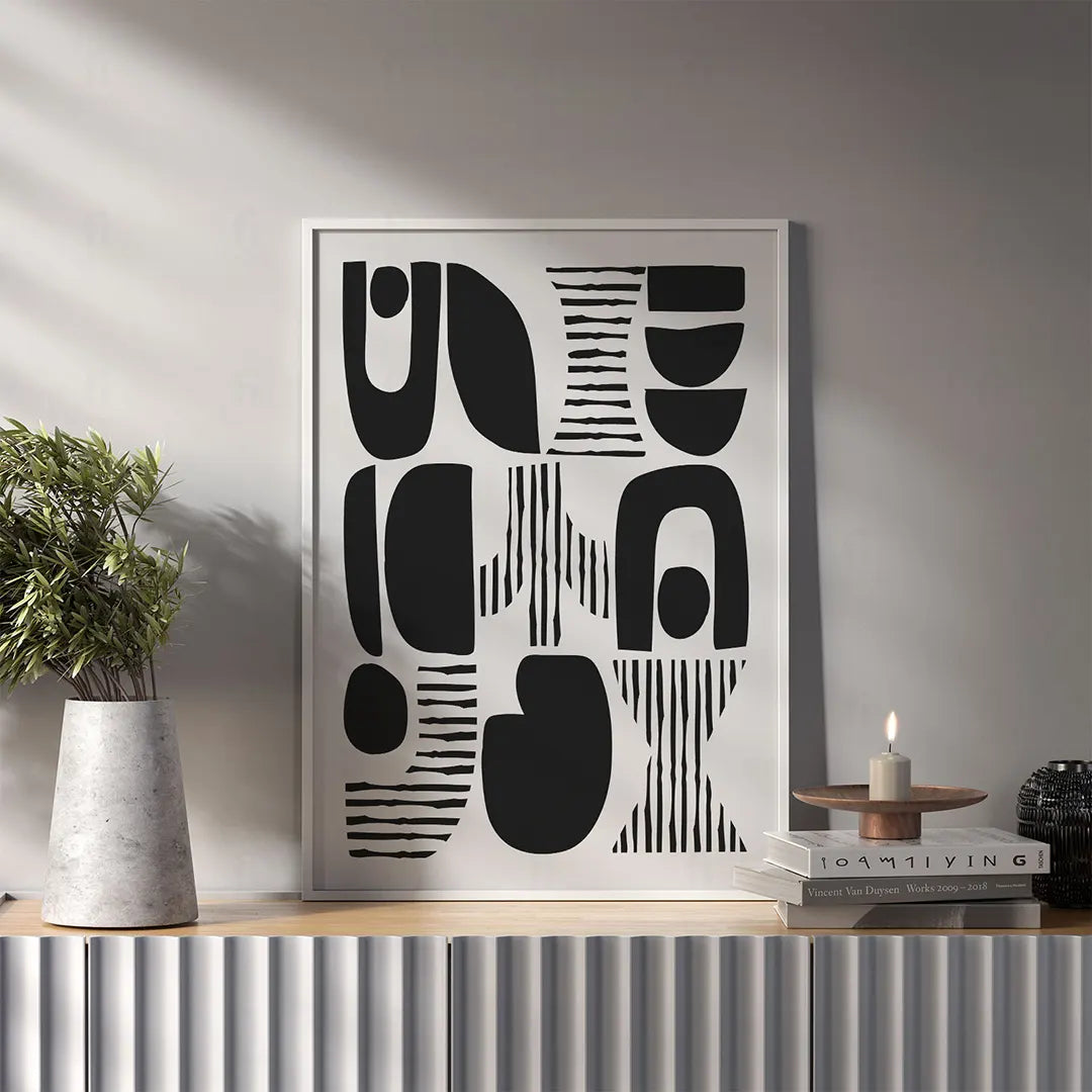 Plakat "Formy i Tekstury" wiszący w nowoczesnym salonie